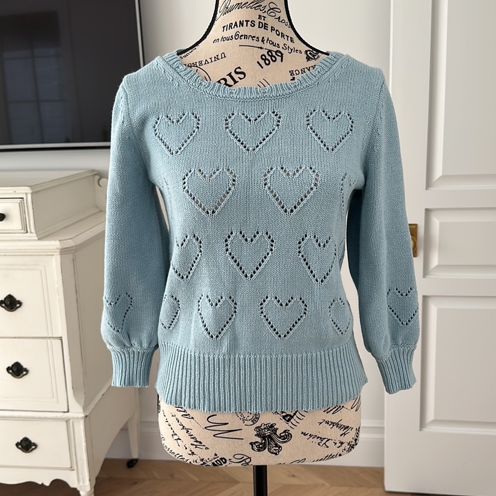 Anthropologie Heart-Shaped Pointelle Knit Top/Sweater